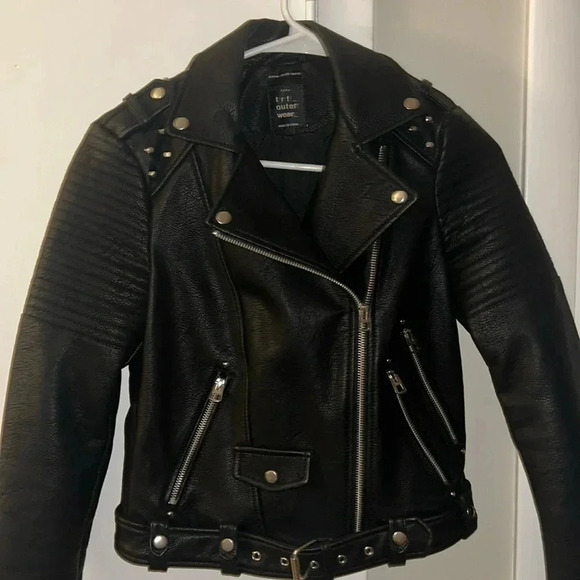 Zara graffiti leather studded biker jacket size XS - Picture 4 of 8